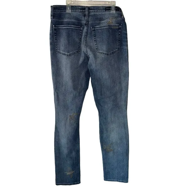 Rock & Republic Berlin Jeans‎ Size 14 Distressed Embellished Birds Skinny Blue - Image 4
