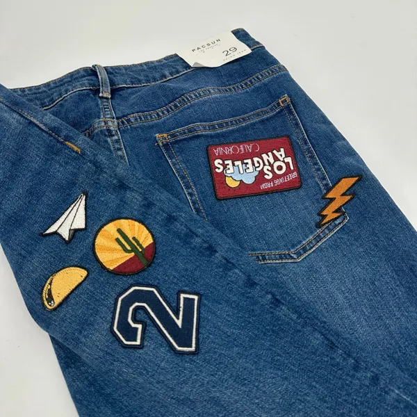 PacSun Retro Jeans Womens 29 Blue Denim Patches Mom High Rise New - Image 3