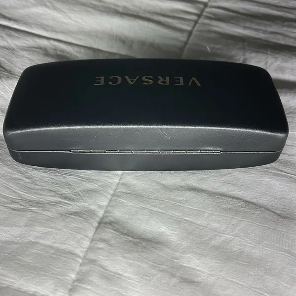 Versace Black‎ Faux Leather Glasses CASE ONLY Felt Lined Gold Lettering On Top - Image 8