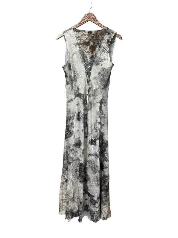 Komarov Lace-Up Back Charmeuse Sleeveless Maxi Dress Watercolor Floral Large - Image 5
