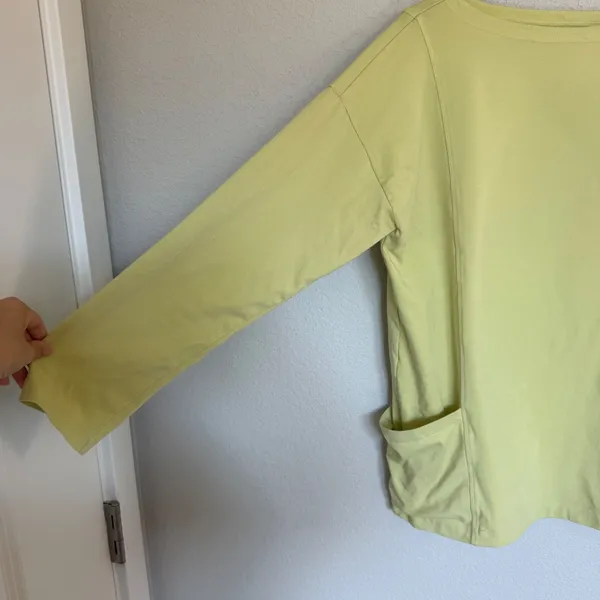 Eileen Fisher Green Cotton Spandex Boat Neck Pocket Top Medium Casual Relaxed - Image 3