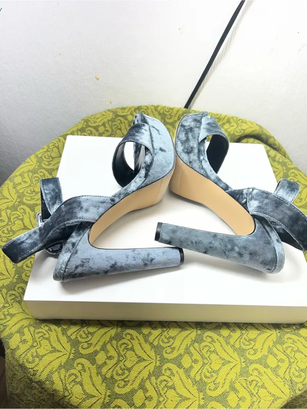 Madden Girl Gray Velvet Platform Ankle Strap Heels - Image 5