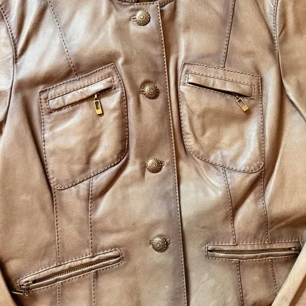 Charles Klein Genuine Leather Jacket Taupe Brown Utility Moto Women’s 20” Chest - Image 8