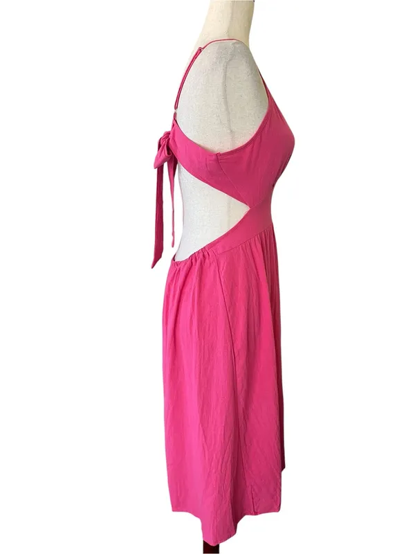beachsissi V Neck Solid Color Tie Back Dress - Image 13