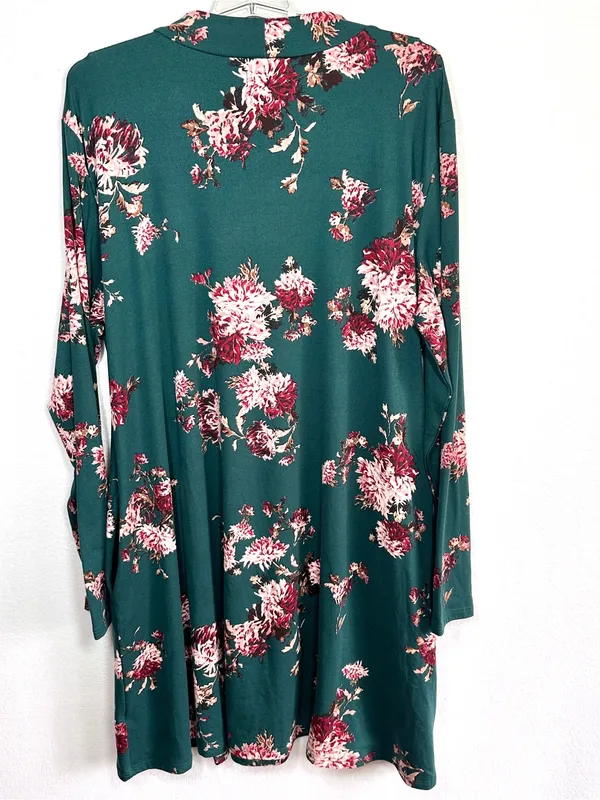 Maurices Mock Neck Dress XXL Green Floral Knit Pockets Long Sleeve Stretchy New - Image 4