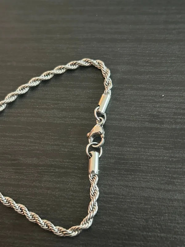Mens Real Silver Cross Pendant Rope Chain Plated Stainless Steel 20in - Image 3