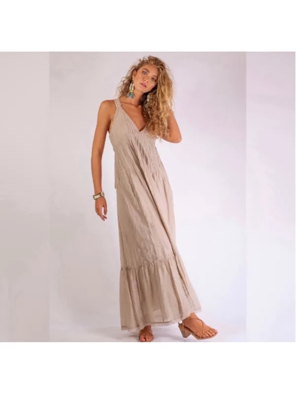 Free People Frankie Pintuck Maxi Dress Sand Women’s S Prairie Boho Western Lagen - Image 2