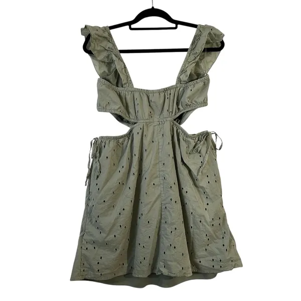 Speechless Sage Green Eyelet Ruffle Cutout Side Tie Sundress Boho Festival XL - Image 3