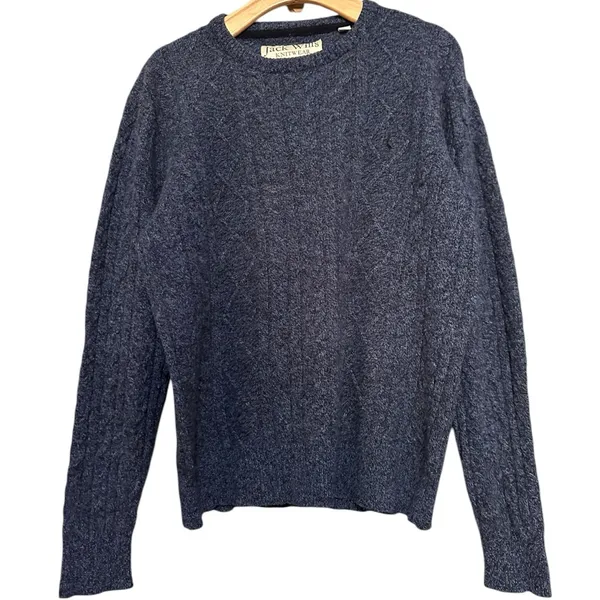 Jack Wills Women’s Size L Blue Tinsbury Merino Wool Blend Cable Knitted Sweater - Image 2