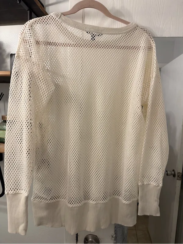Banana Republic Cream Open-Knit Scoop Neck Sweater - Image 4