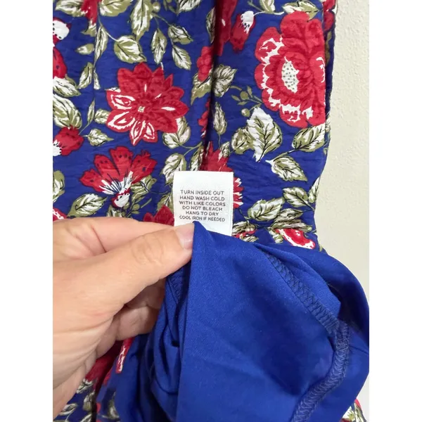 Pepper Floral Puff Sleeve Mini Dress Blue Red Smocked Back Coquette Size L - Image 6