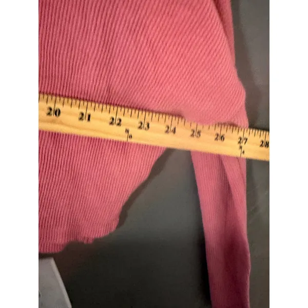Aeropostale Pink Waffle Knit‎ Cropped Henley Long Sleeve Top Medium - Image 7