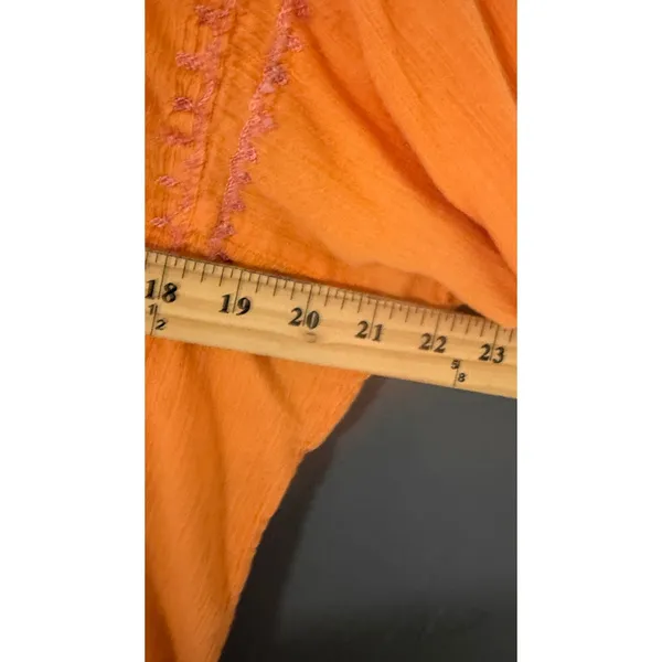 Kaketus Y2k Orange Cotton Gauze‎ Embroidered Boho Henley Blouse Womens Large - Image 7