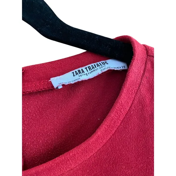 Zara Faux Suede Red Short Sleeve Dress Size Medium - Image 4