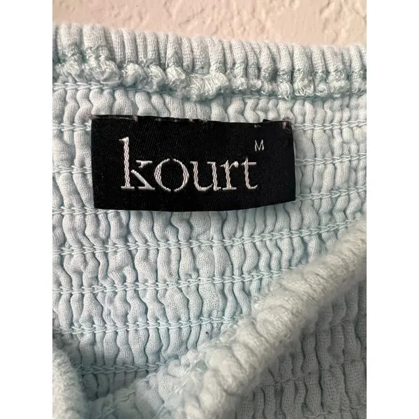Kourt Portia Smocked Mini Dress Blue Babydoll Square Neck Balloon Sleeve Cotton - Image 5