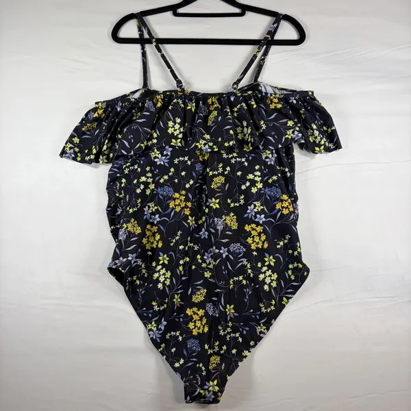 Fashion Womens Black Floral Off Shoulder‎ Ruffle One Piece Swimsuit Size L NWT - Image 9