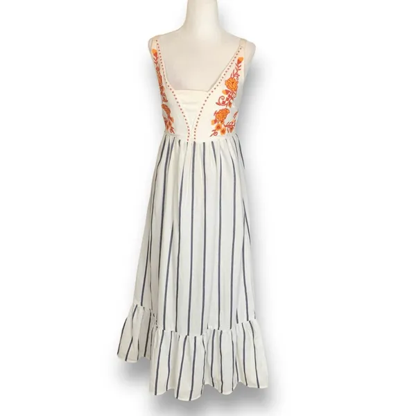 Melloday Embroidered Floral‎ Striped Sundress Ruffle Hem Strapless Boho Summer - Image 2