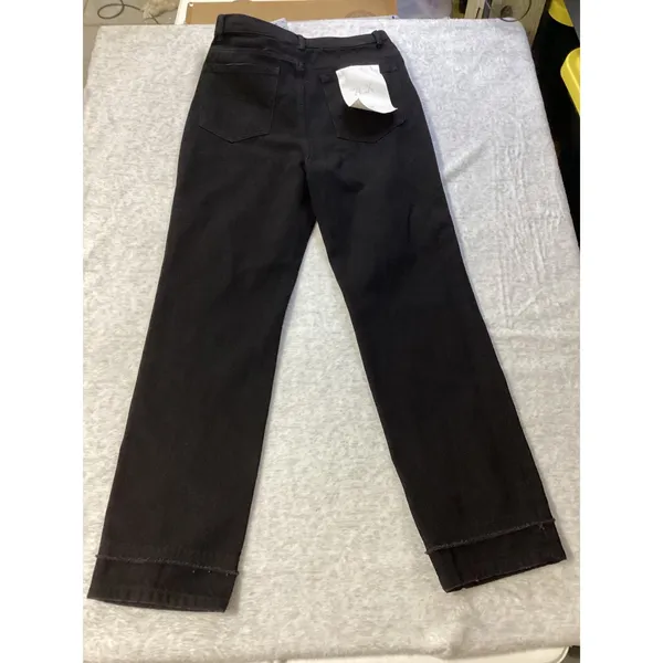 Le'ALX Western Belt Jeans Jet Black High Rise Straight Leg Raw Hem‎ Size 27 NEW - Image 5
