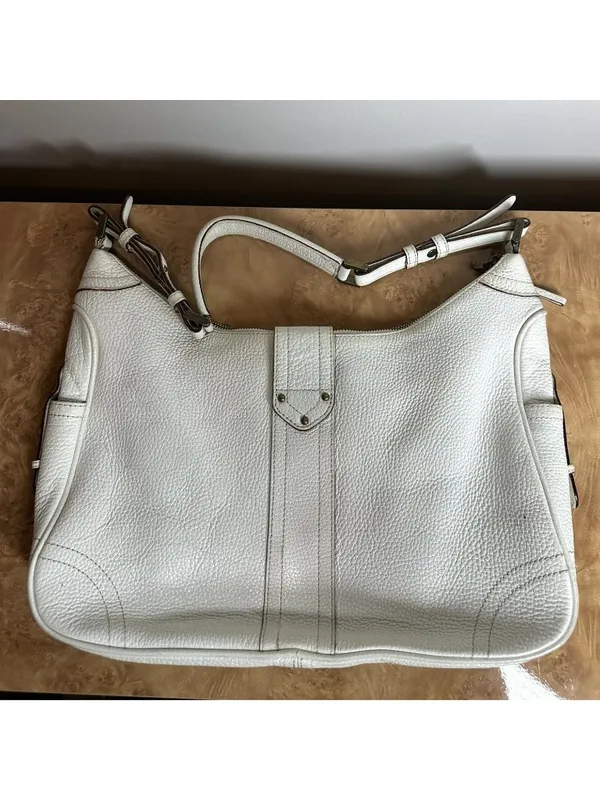 Banana Republic White Pebbled Leather Hobo Shoulder Bag Y2K Boho Buckle Purse - Image 4