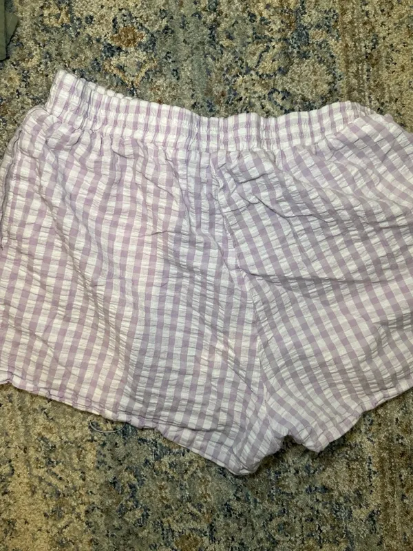 Cotton On Seersucker Gingham Pull On Lounge Shorts Purple US 8 - Image 2