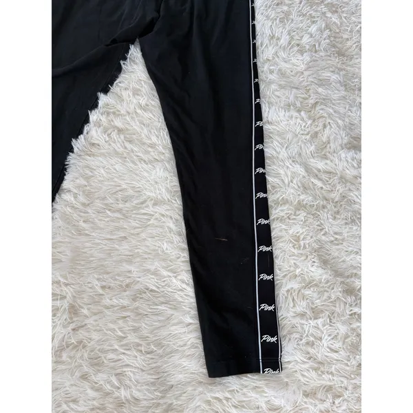 PINK Victoria's Secret Athleisure Leggings Black Side Logo Blue Waistband‎ - Image 5