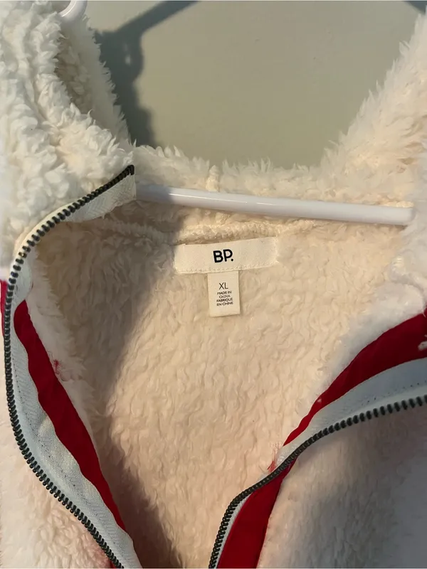 bp Cream Sherpa Hoodie with Red Stripe Accents - Image 2