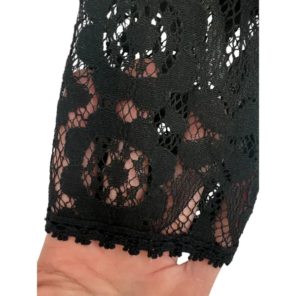 Free People Sheer Floral Lace Mini Dress 3/4 Sleeve Ruffle Hem Black Boho Size 0 - Image 13