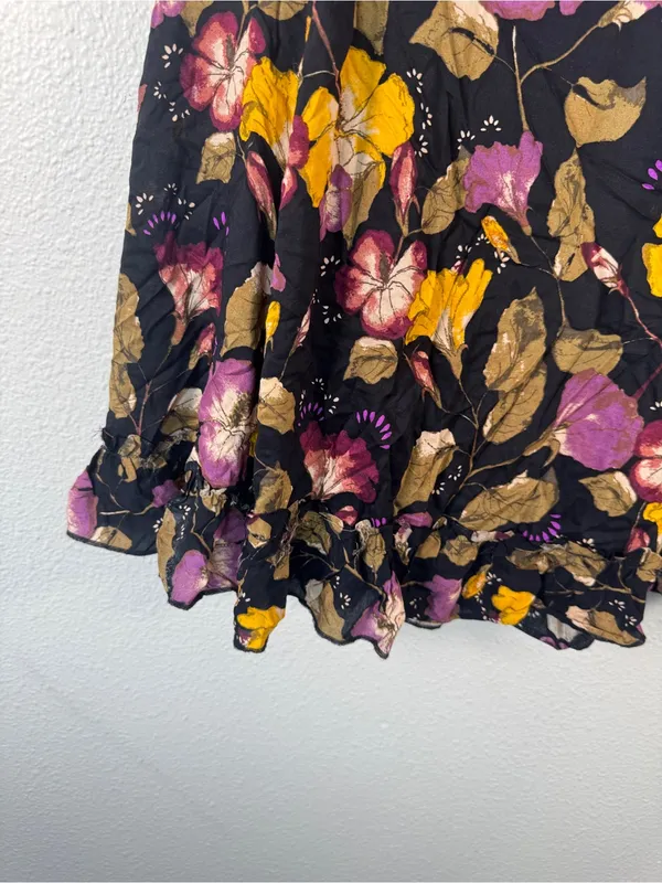 Free People Black Floral Mini Slip Dress Womens M Lattice Lovers Boho Casual - Image 10