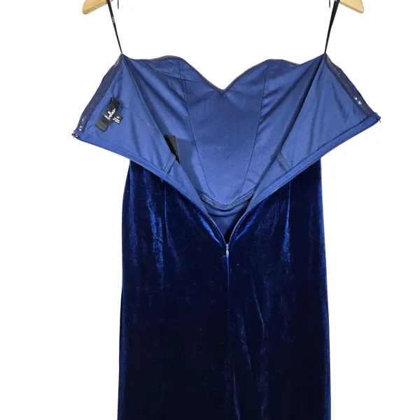 Lulus Masterfully Flirty Dark Blue Velvet Bustier Midi Dress Strapless Small - Image 5