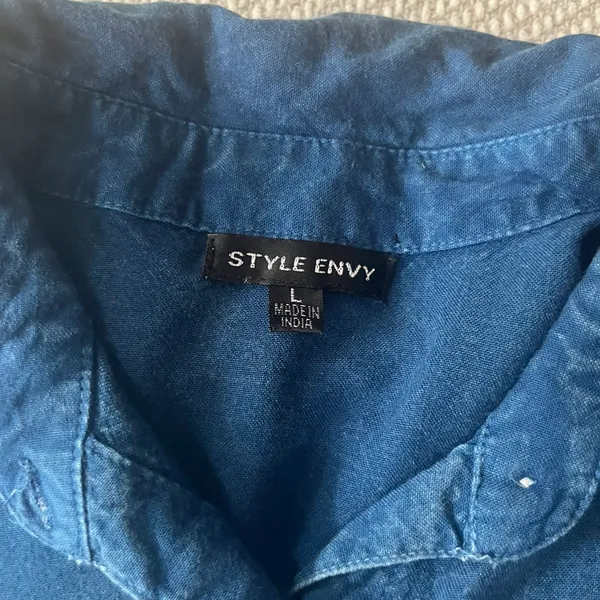 Envy Style  Blue Chambray Button Up Work Shirt - Image 7