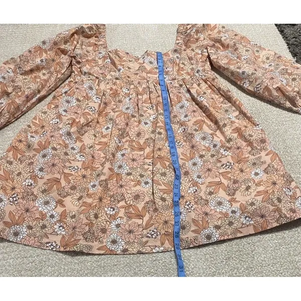J.CREW Floral Square Neck Puff Long Sleeve Smocked Mini Dress 100% Cotton L - Image 3