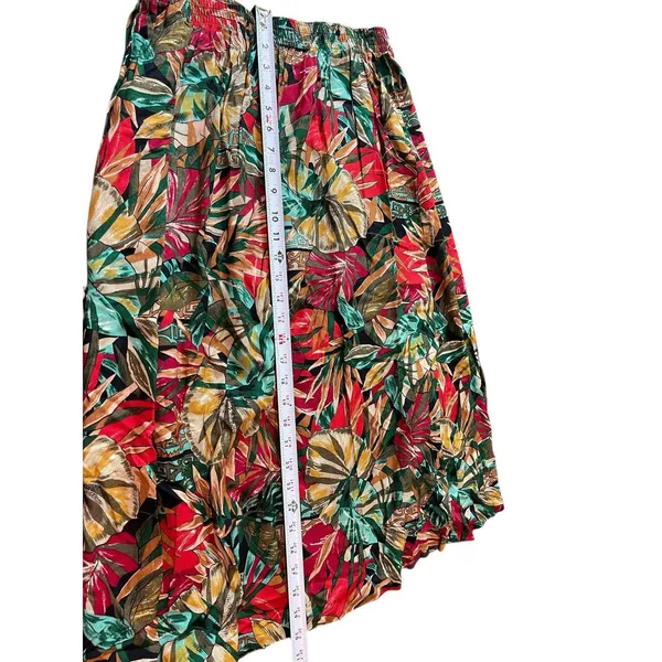 Sag Harbor Red Tropical Floral Pleated Elastic Waist Midi Skirt M 90s Office - Image 9