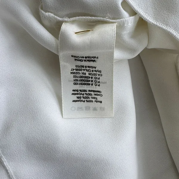 Wilfred Aritzia White Wrap Blouse Womens S Silk Trim Balloon Sleeve Cropped Top - Image 9