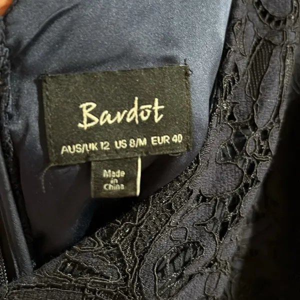 Bardot Fiona Lace Trumpet Midi Dress , Cocktail Sheath Flounce Sleeveless Navy - Image 6