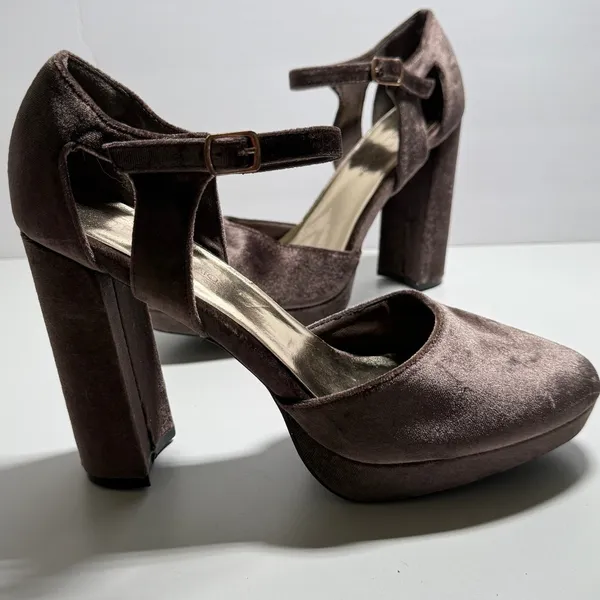Velvet Ankle Strap Block Heel Platform Shoes Sz 9.5 Night Out Y2K Retro Glam - Image 2