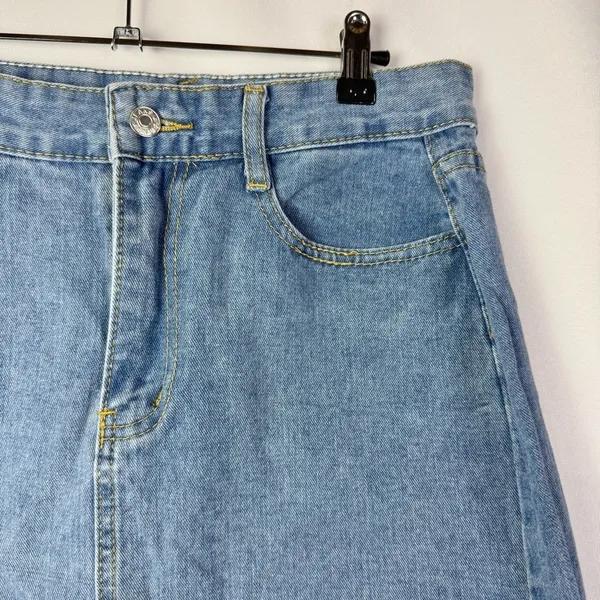 Boutique Light Blue‎ Denim Wash A-Line Mini Skirt M - Image 3