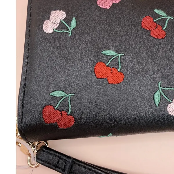 Betsey Johnson Black Cherry Embroidered Zip Around Wristlet Wallet XOZIP-E NEW‎ - Image 3