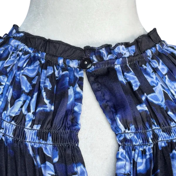 French Connection Blue Floral Smocked Keyhole Front Boho‎ Mini Dress Size Small - Image 6