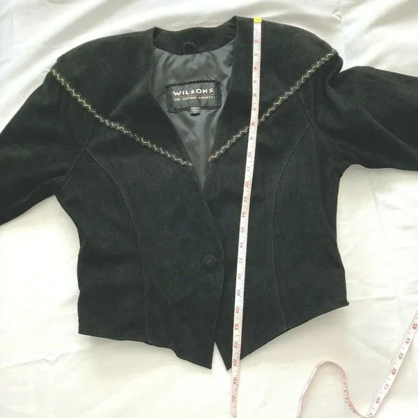 80s Vintage Wilsons Leather‎ Womens Black Moto Suede Jacket Retro Glam Rock - M - Image 11