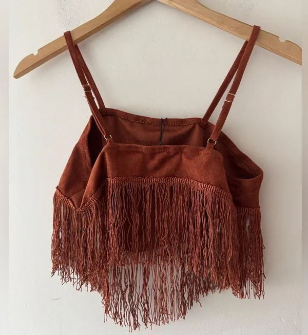 NEW!! CIDER Brown Fringe Tassel Boho Western Crop Top - Image 3