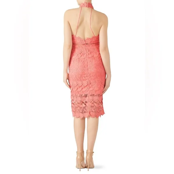 Bardot Noni Floral Lace Halter Neck Knee Length Dress Coral Size US 4/XS RTR - Image 2