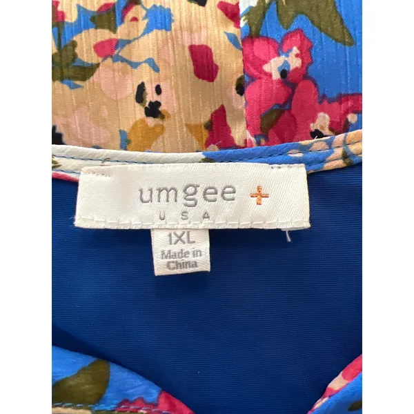 Umgee USA Plus Size 1XL Blue Floral Ruffle Cap Sleeve V-Neck Dress - Image 3