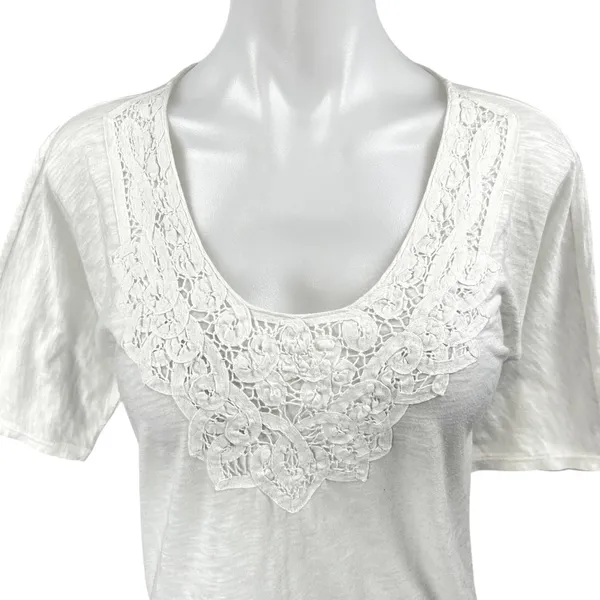 J.Crew Women's White Lace Trim Short Sleeve Blouse T Shirt Tee Top Size XS - Image 3