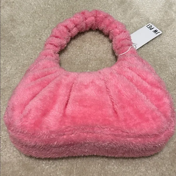 JW PEI Gabbi Terry Ruched Pink Faux Fur Fuzzy Hobo Handbag Revolve - Image 10
