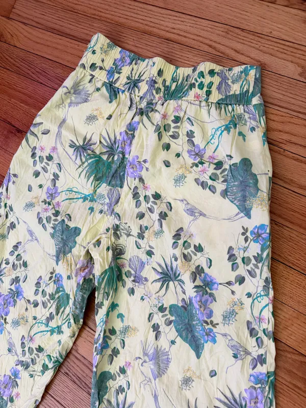INC International Concepts Linen High Waist pleated Yellow Floral Wide Sz M Pants bright vibrant cottage - Image 7