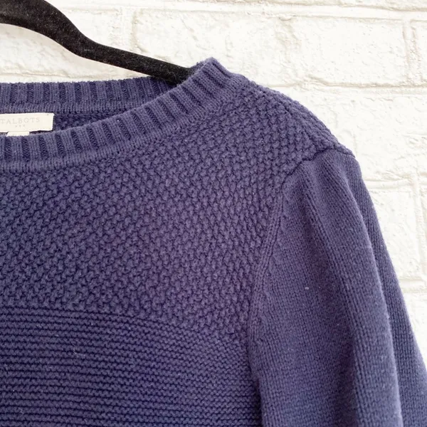 Talbots 100% Cotton Navy Blue Knit Sweater Medium - Image 3