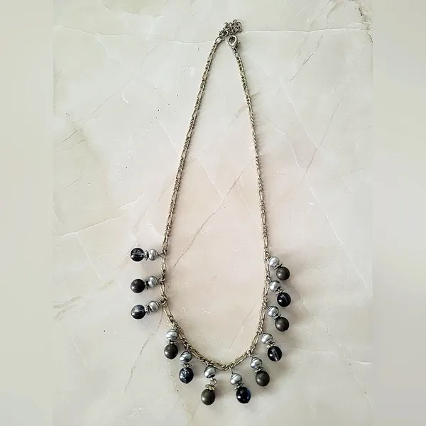 Vintage Blue Dangle Beaded Necklace Choker - Image 4