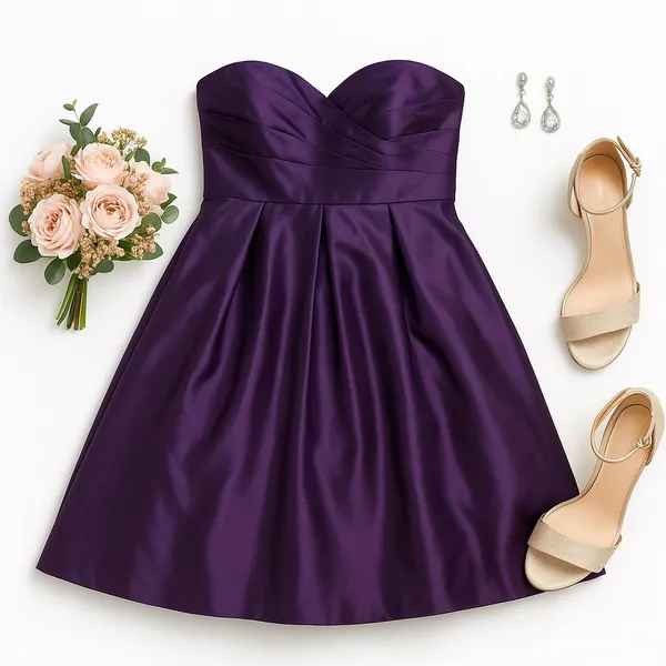 Bill Levkoff Purple Satin Strapless Sweetheart Dress Size 10 Formal Wedding EUC - Image 8