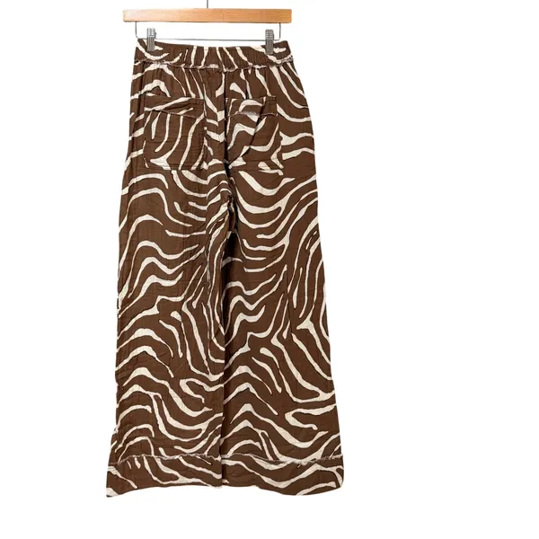 ASOS DESIGN Brown Zebra Print Cotton Gauze Wide Leg Pants Small High Rise - Image 4