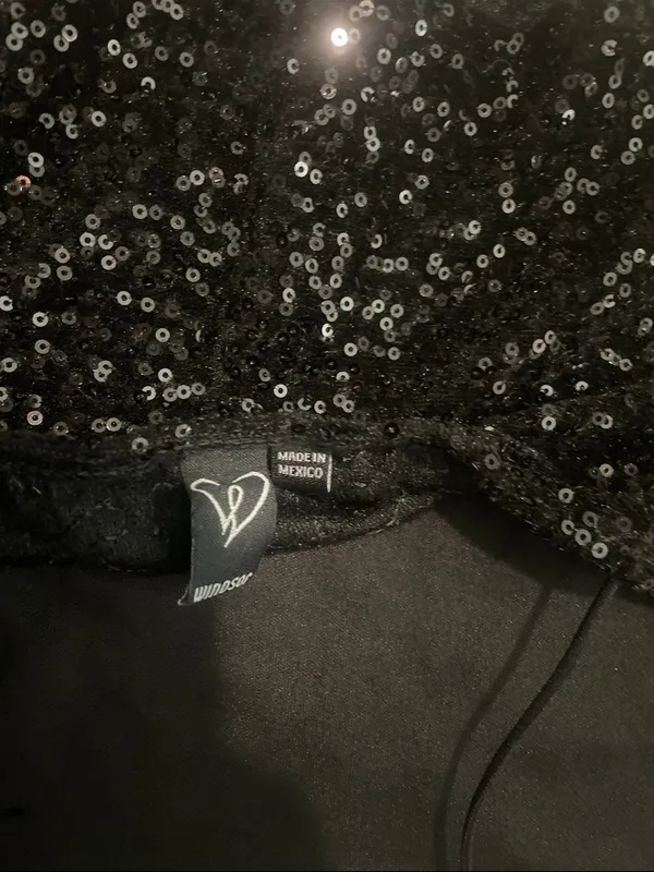 Windsor Black Sequin Spaghetti Strap Crop Top - Image 2